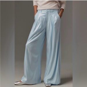 GORGEOUS!!! Anthropologie's Maeve Powder Blue Satin Wide-Leg Full Sequined Pants